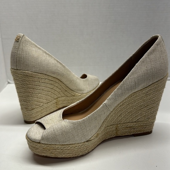 Coach Milan Met Linen Canvas Jute Espadrille Platform Wedges Beige New Size 9 - Picture 1 of 10